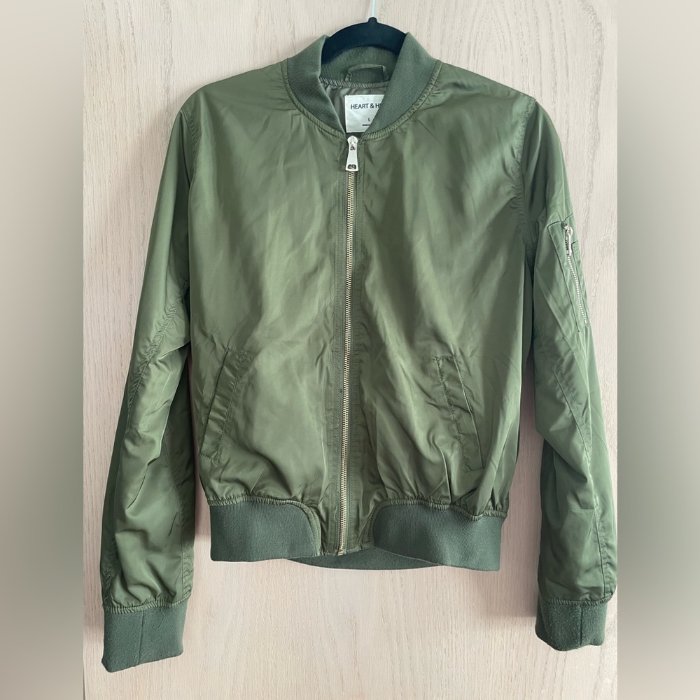 Zip-Front Bomber Jacket, Army Green